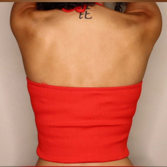 90s halter crop top red/orange in size medium - Picture 2 of 3
